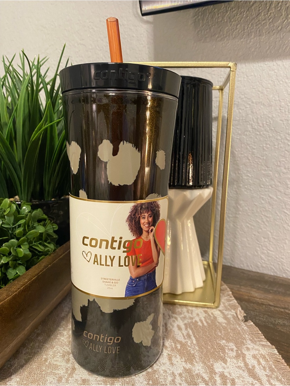 Contigo Ally Love Travel Tumbler — Black & Cream Spot Pattern
